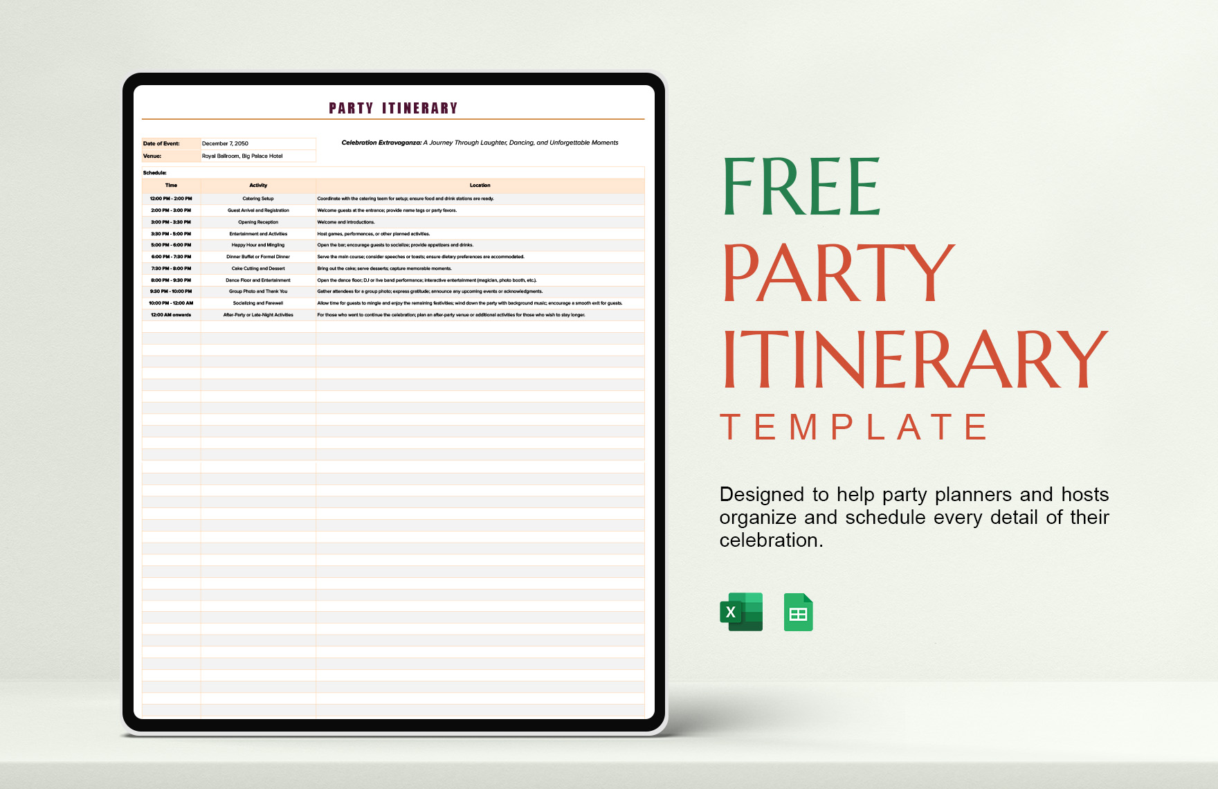 Party Itinerary Template