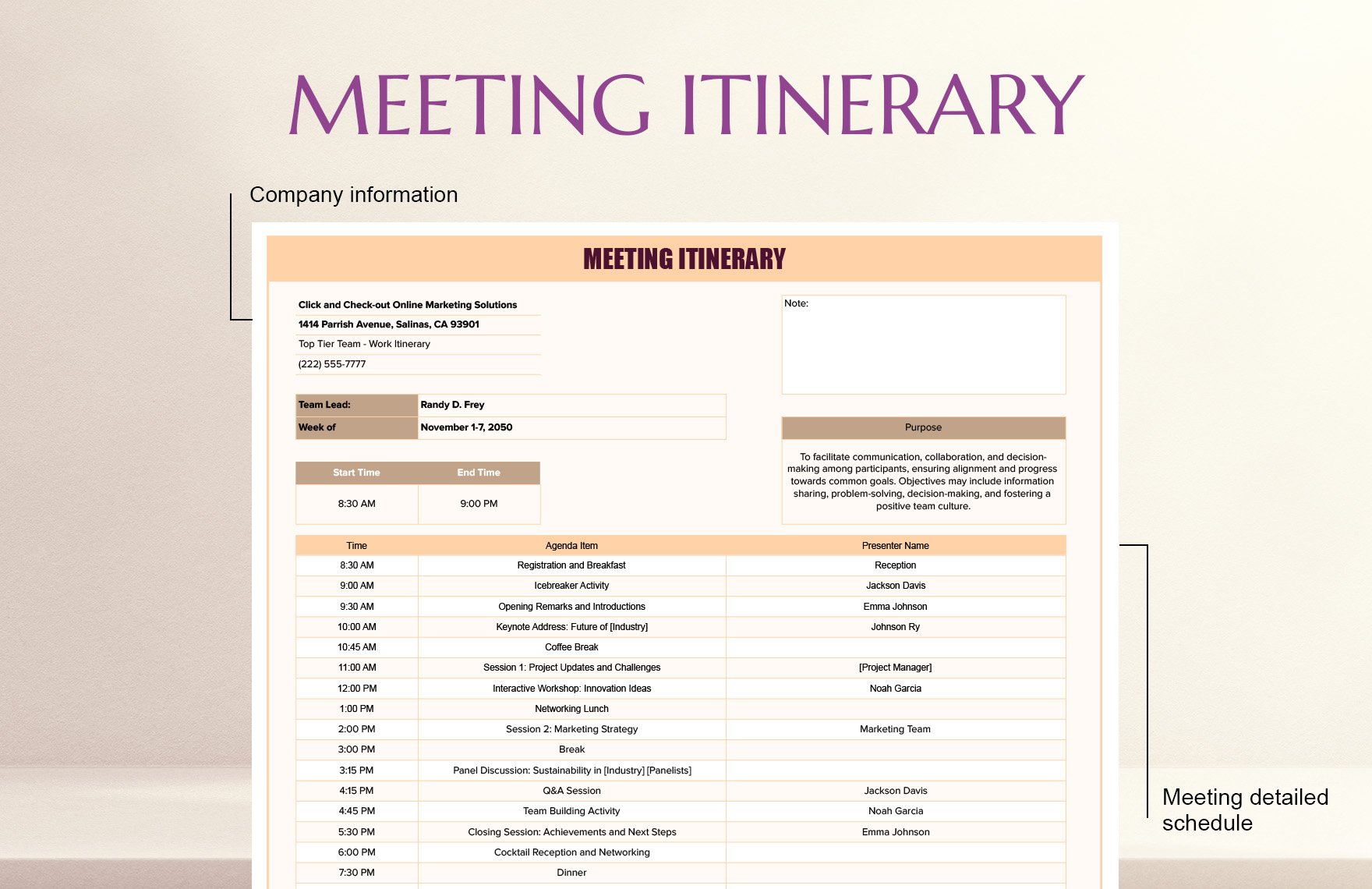 Meeting Itinerary Template