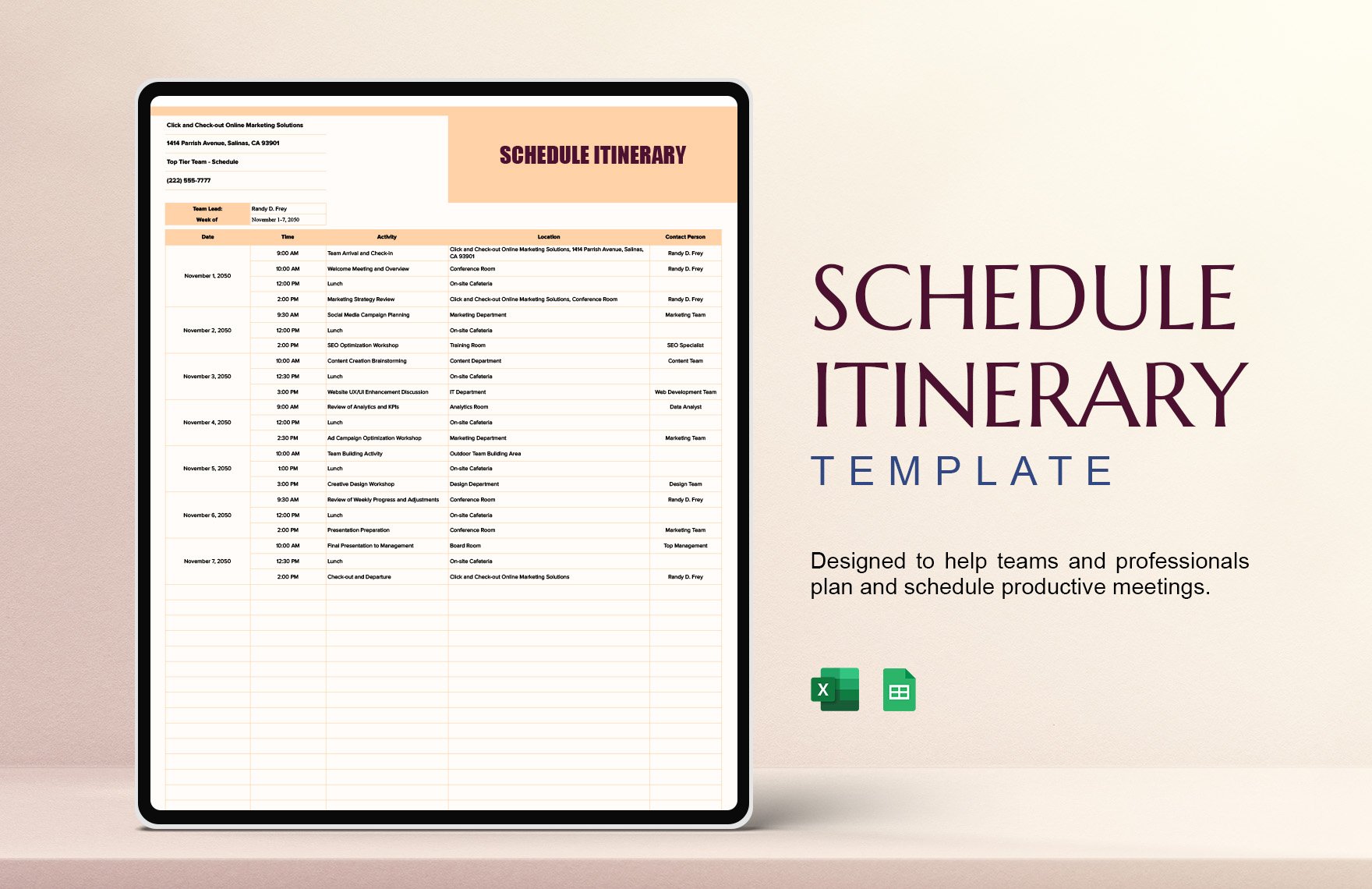 Schedule Itinerary Template