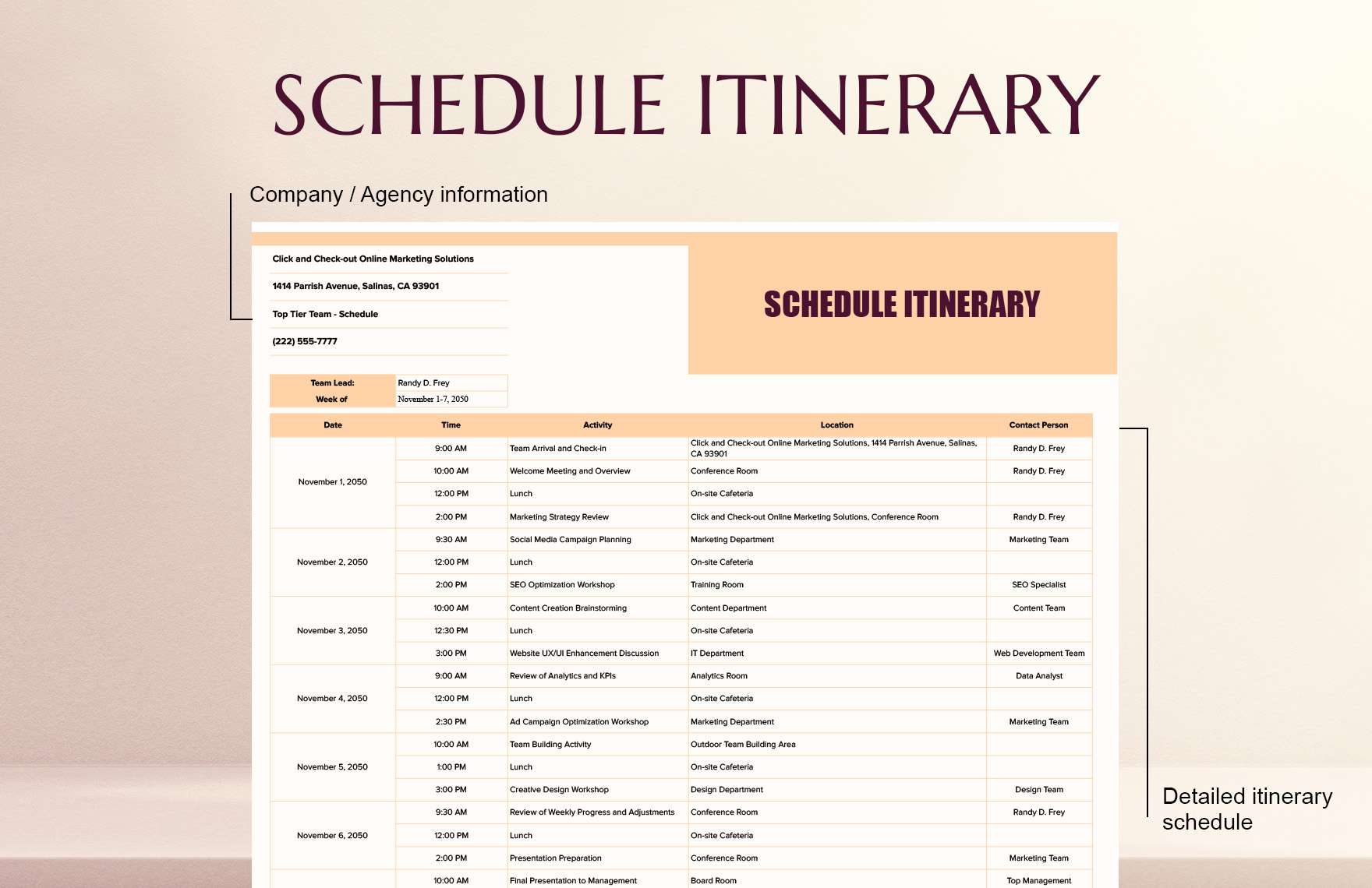 Schedule Itinerary Template