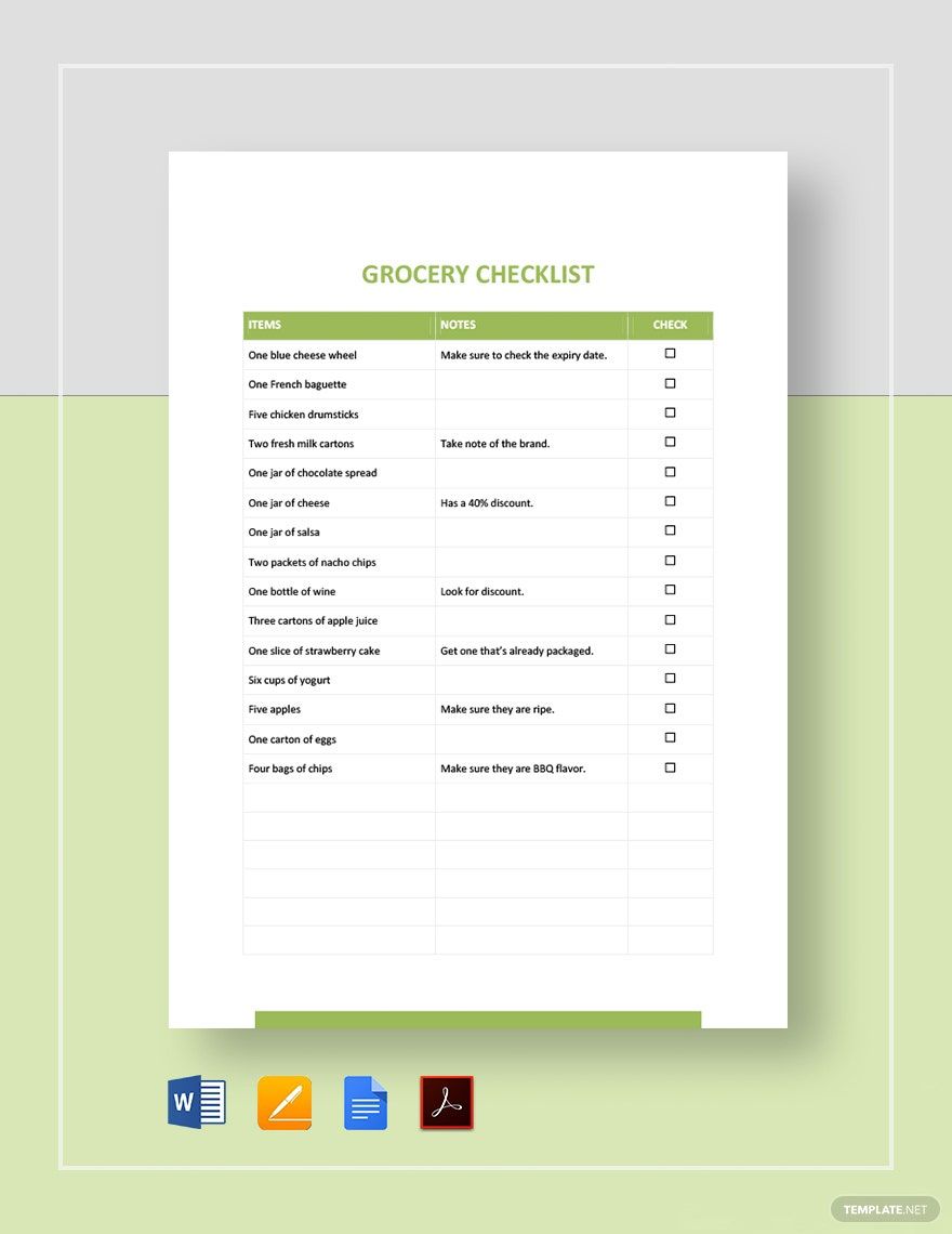 Simple Grocery Checklist Template