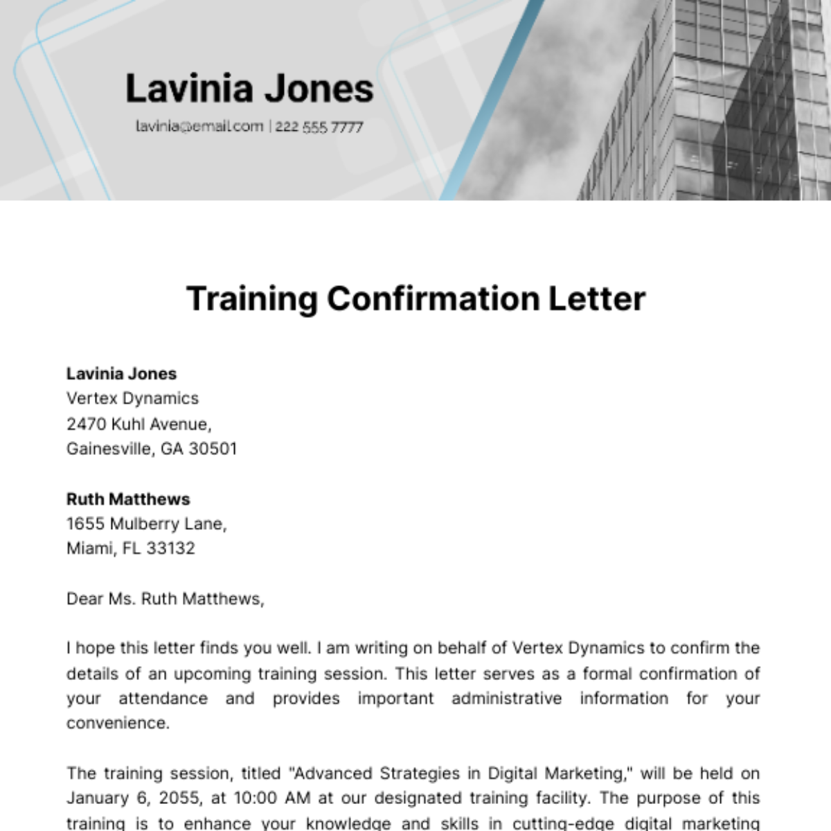 Training Confirmation Letter Template
