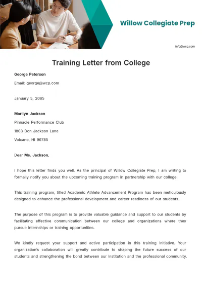 Free Training Letter from College Template to Edit Online