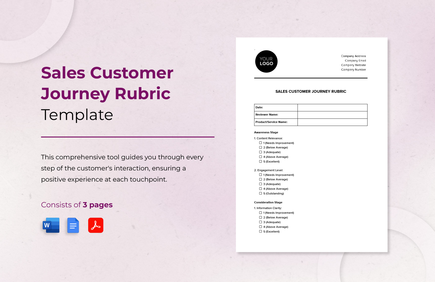 Sales Customer Journey Rubric Template in Word, Google Docs, PDF