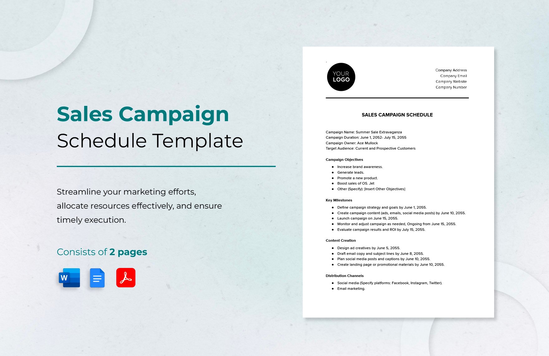 Sales Campaign Schedule Template in Word, Google Docs, PDF