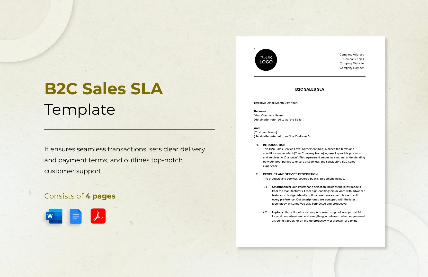 B2C Sales SLA Template in Word, Google Docs, PDF