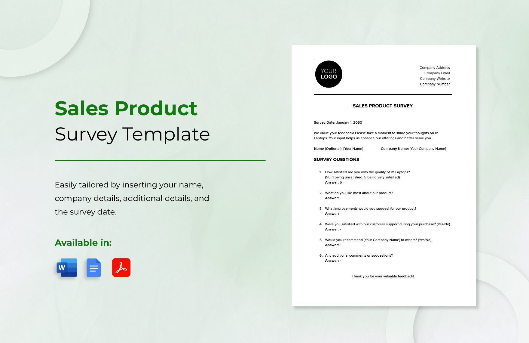 Sales Product Survey Template in Word, Google Docs, PDF