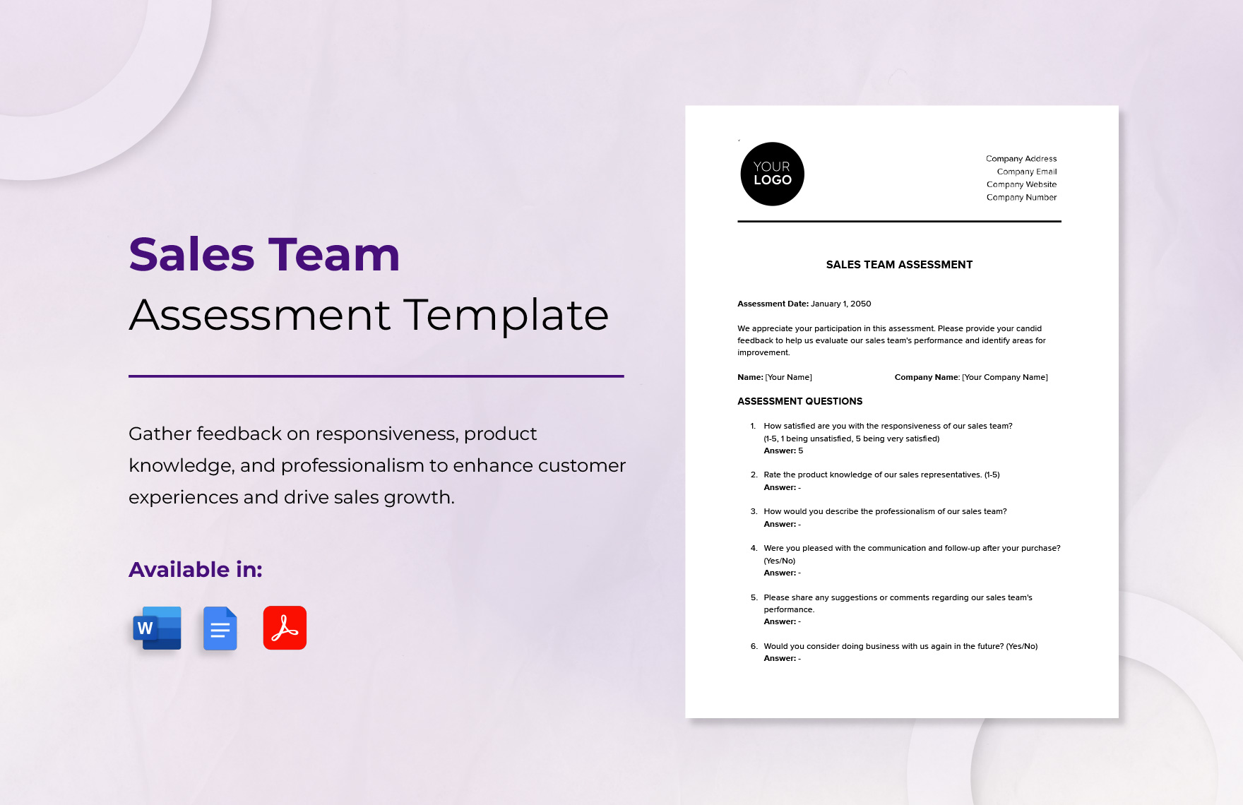 Sales Team Assessment Template in Word, Google Docs, PDF
