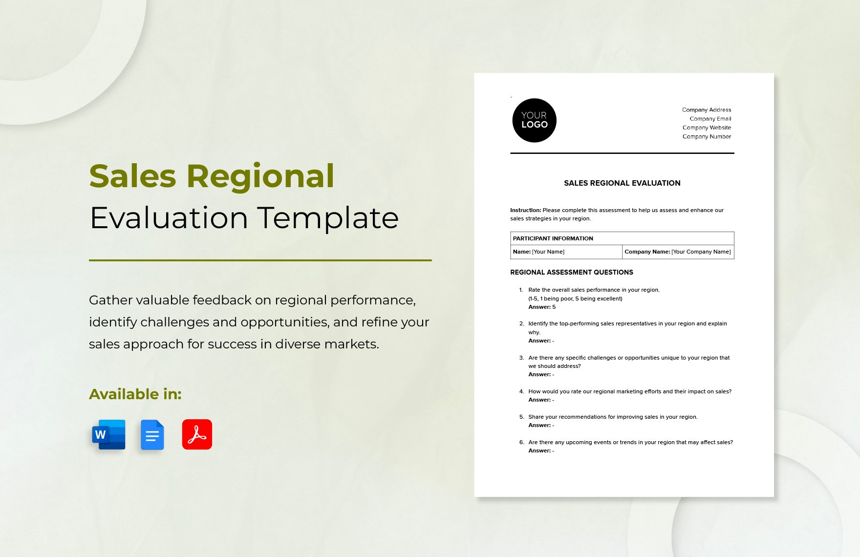 Sales Regional Evaluation Template in Word, Google Docs, PDF