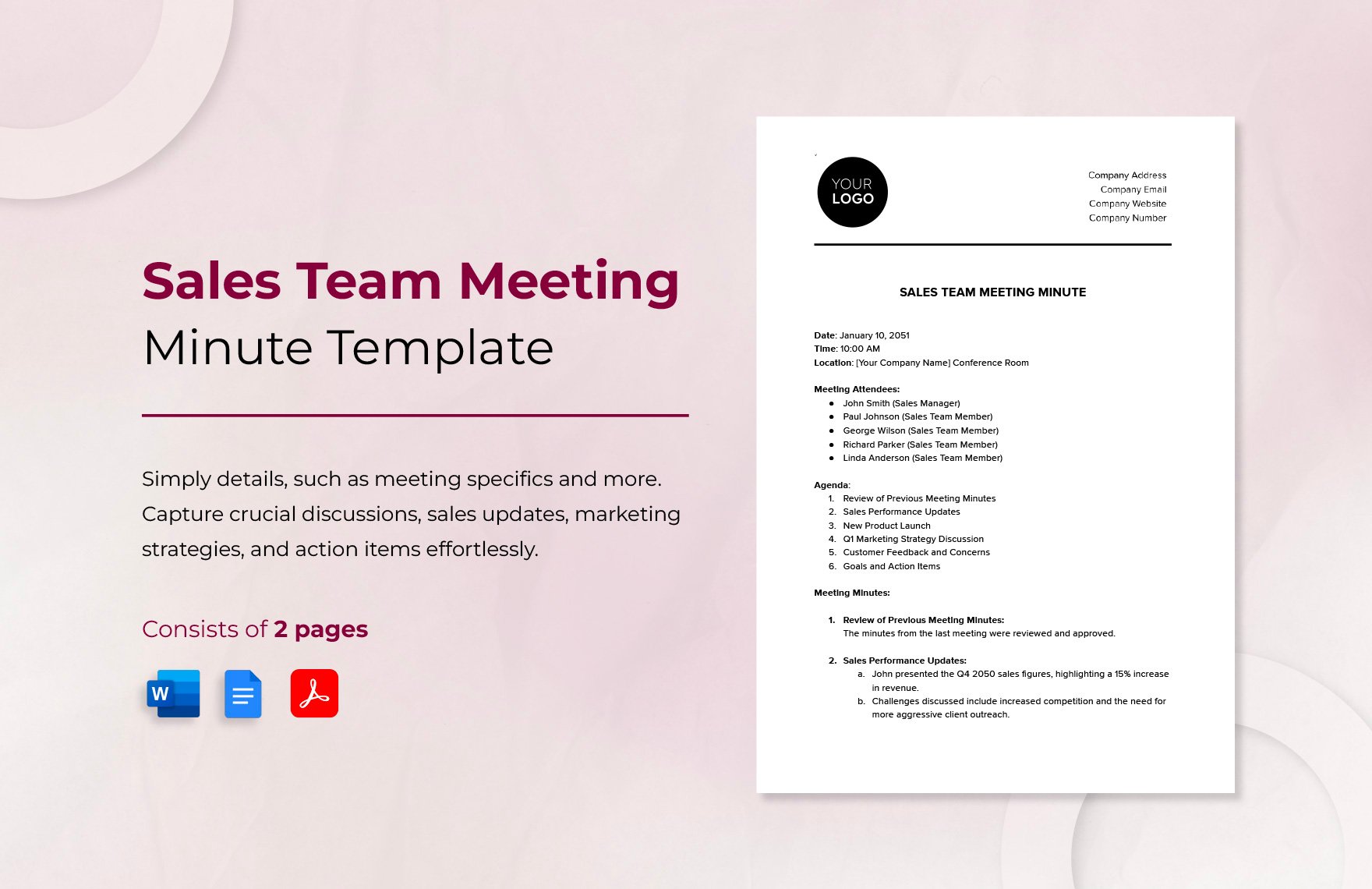 Sales Team Meeting Minute Template