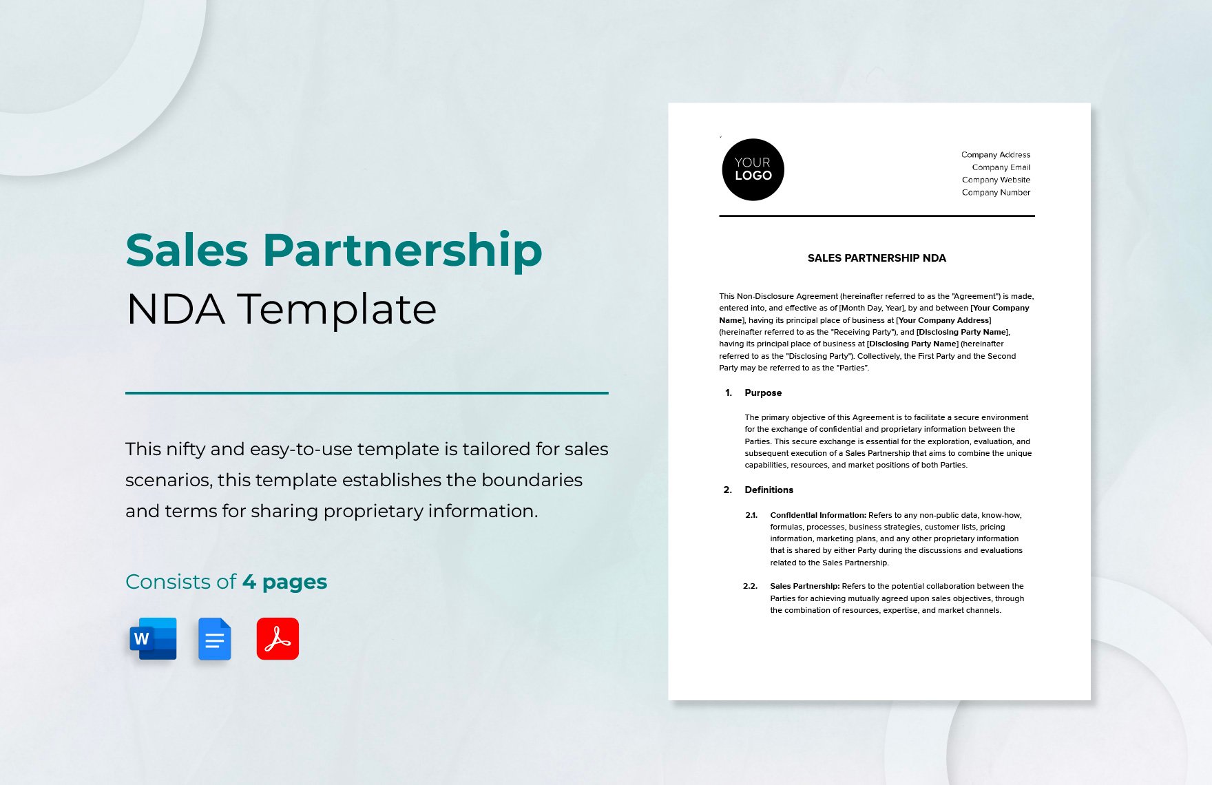 Sales Partnership NDA Template in Word, Google Docs, PDF
