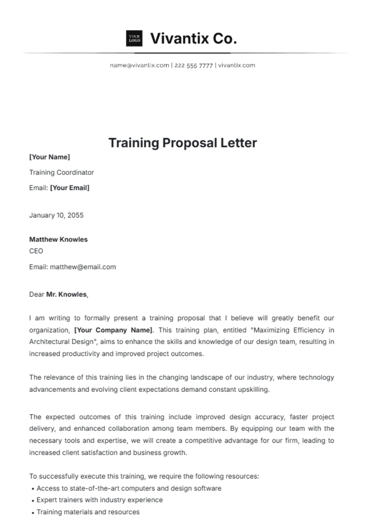 Training Proposal Letter Template - Edit Online & Download