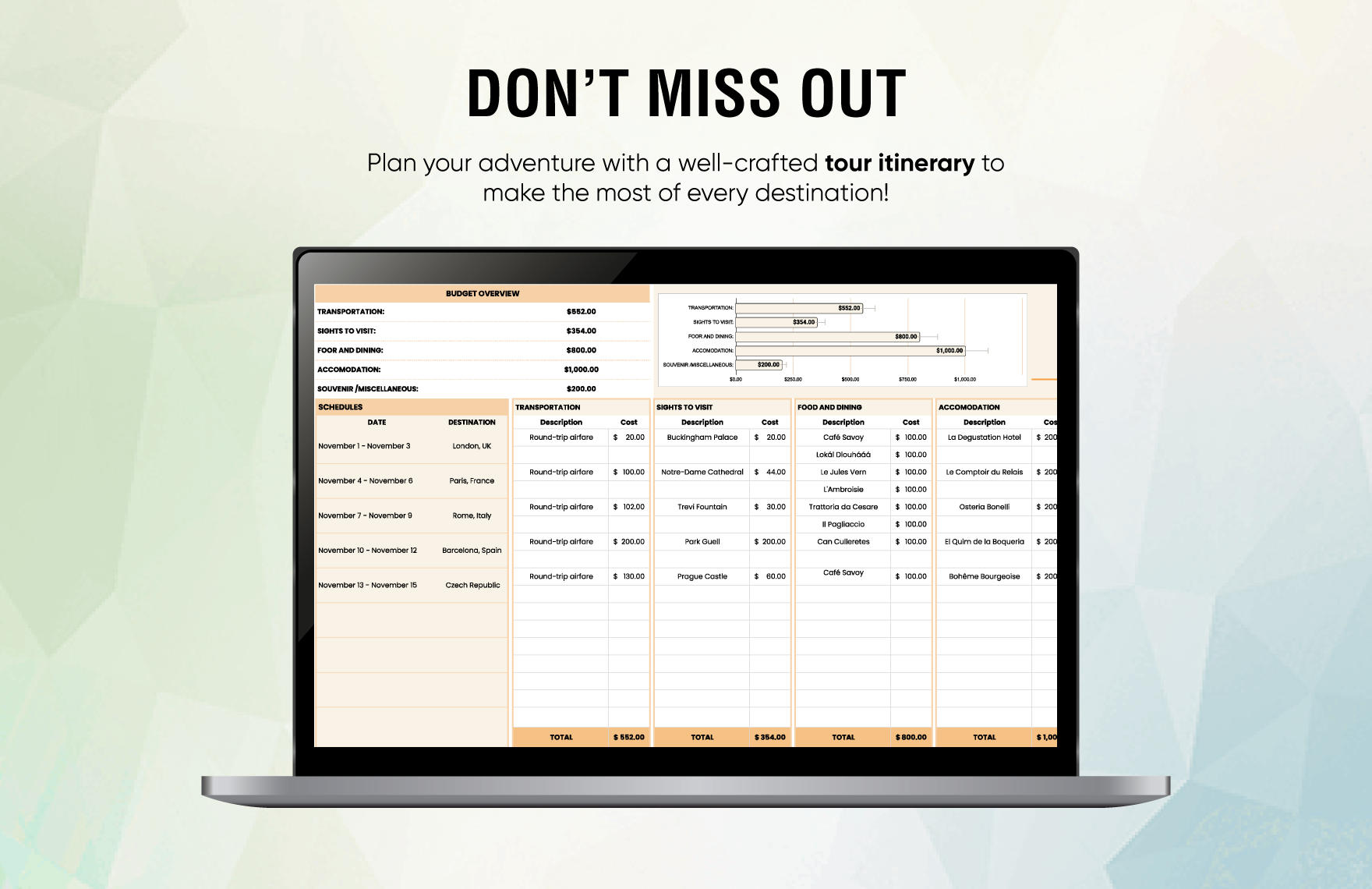 Tour Itinerary Template