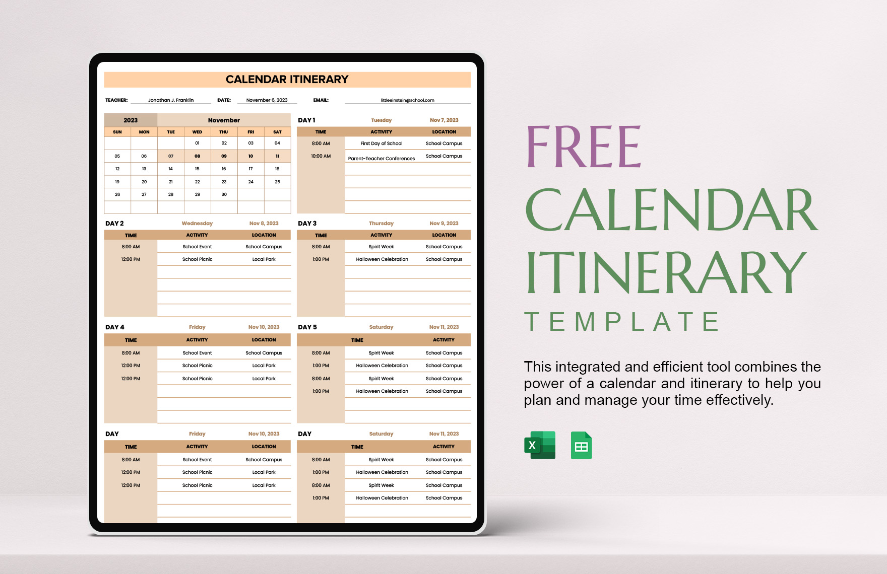 Free Calendar Itinerary Template