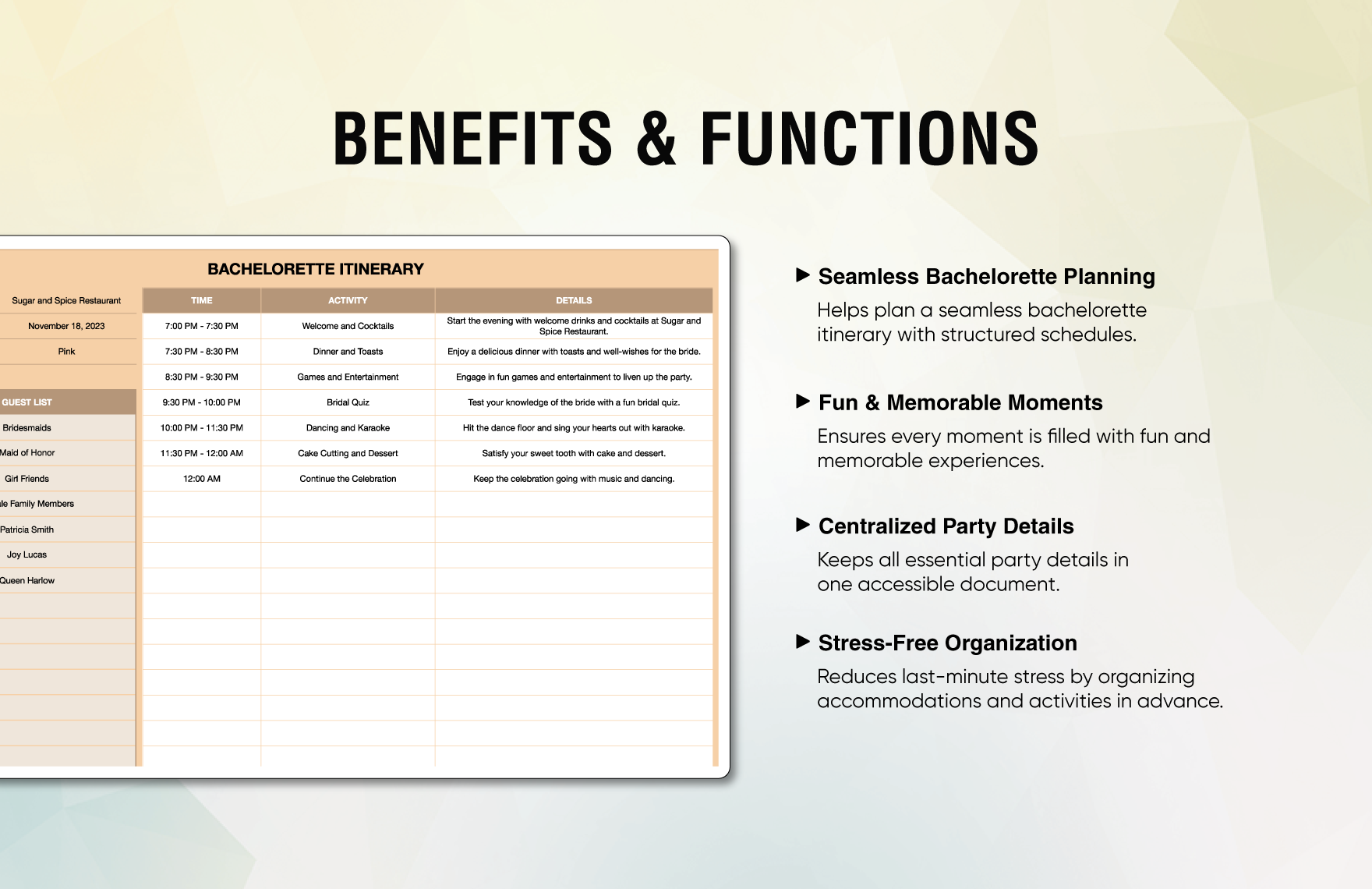 Bachelorette Itinerary Template
