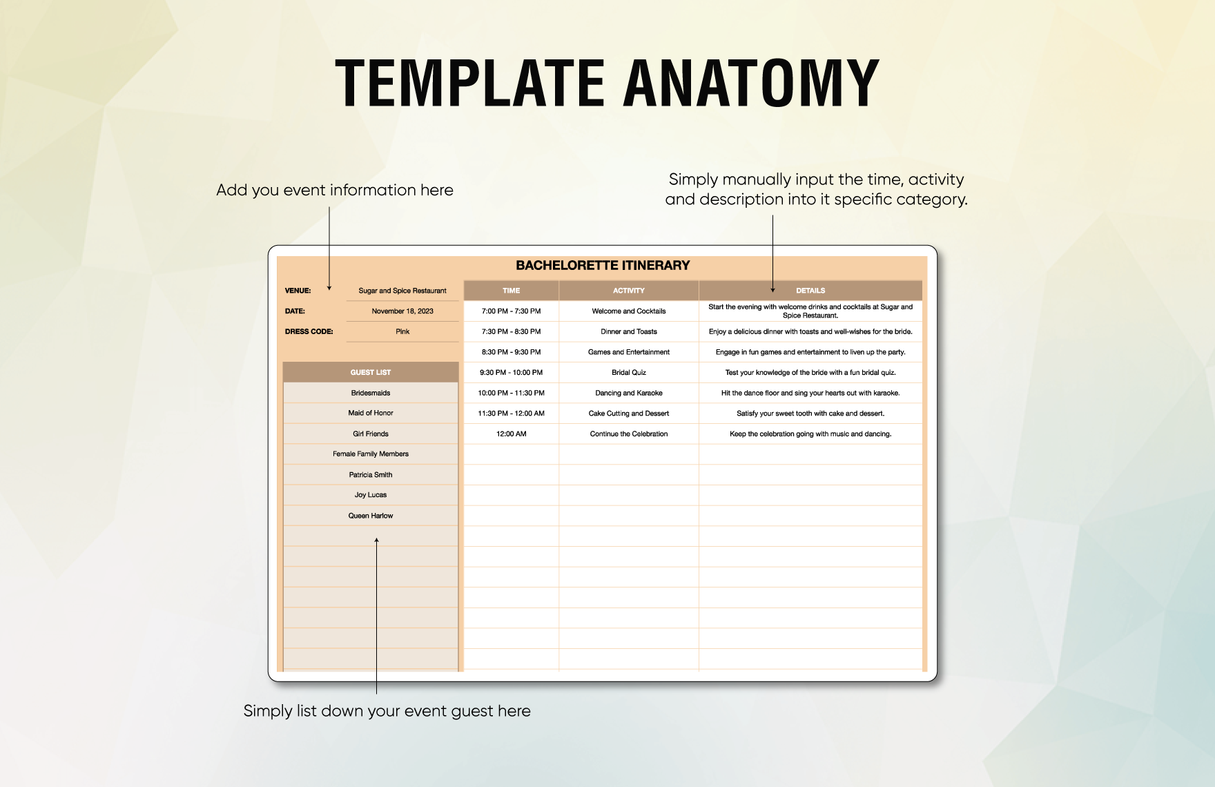 Bachelorette Itinerary Template