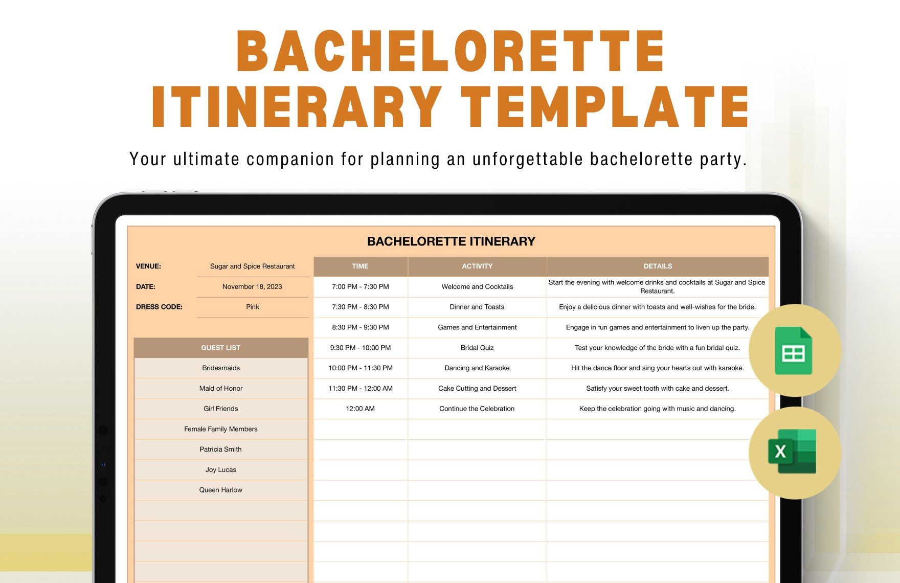 Bachelorette Itinerary Template