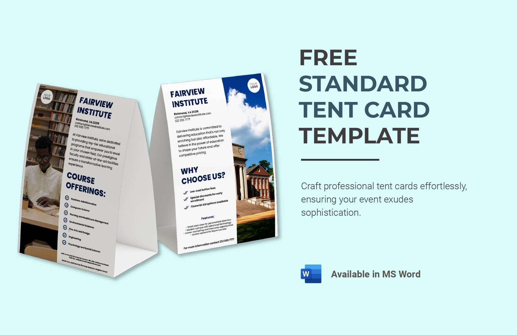 Free Standard Tent Card Template in Word