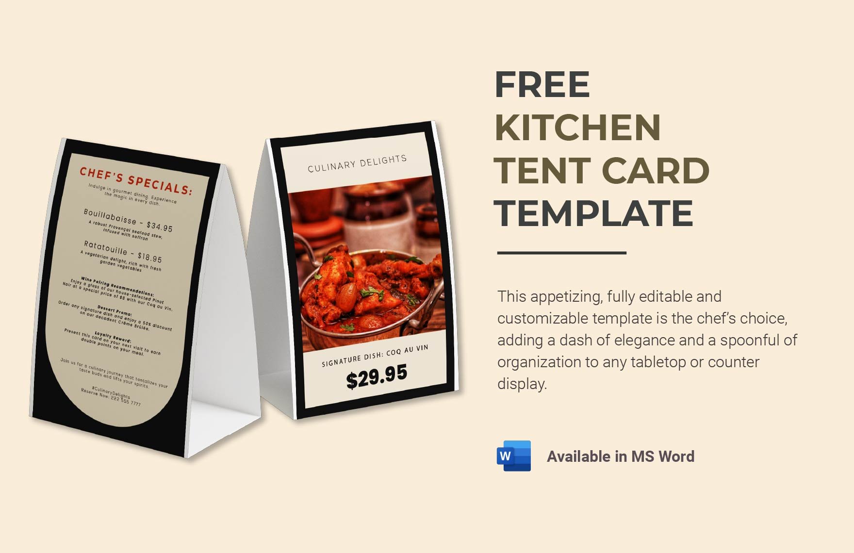 Free Kitchen Tent Card Template in Word