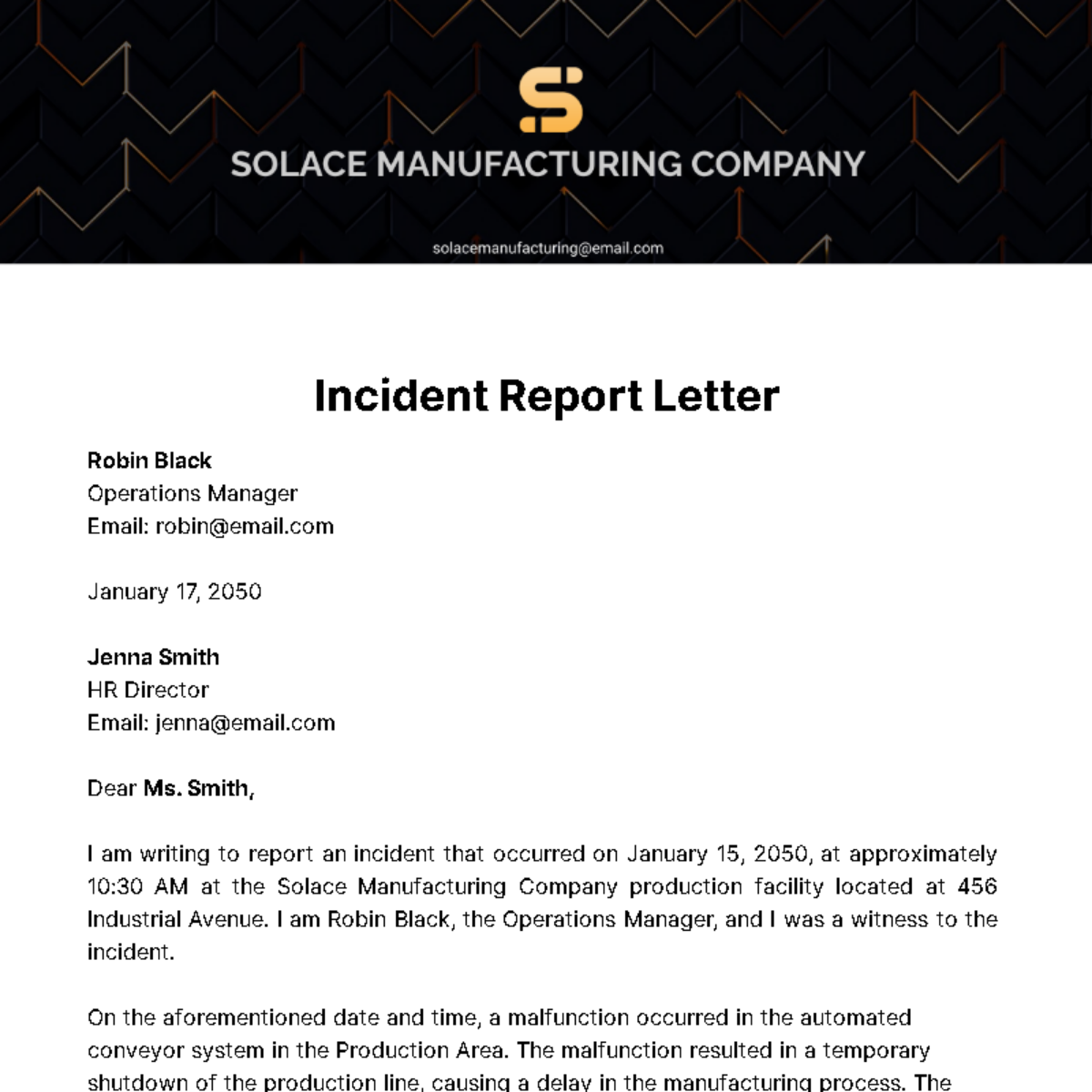 Incident Report Letter  Template