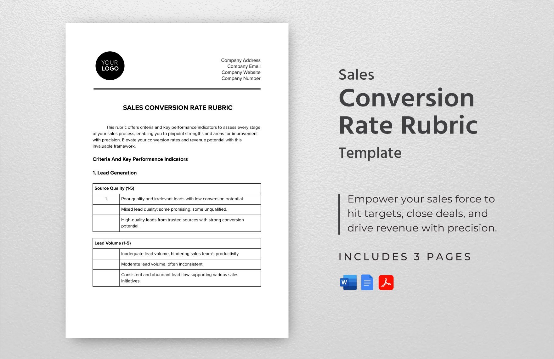 Sales Conversion Rate Rubric Template in Word, Google Docs, PDF