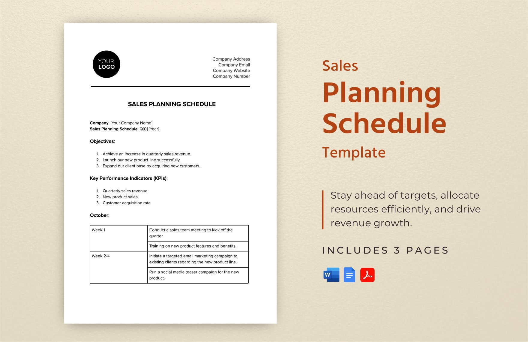 Sales Planning Schedule Template in Word, Google Docs, PDF