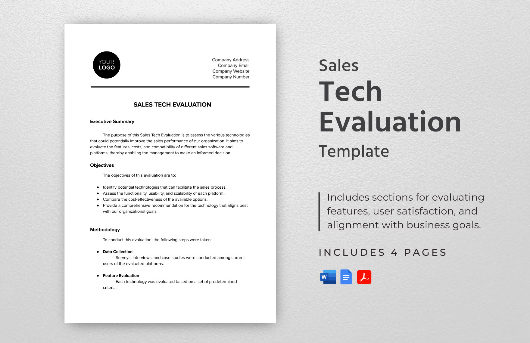 Sales Tech Evaluation Template in Word, Google Docs, PDF