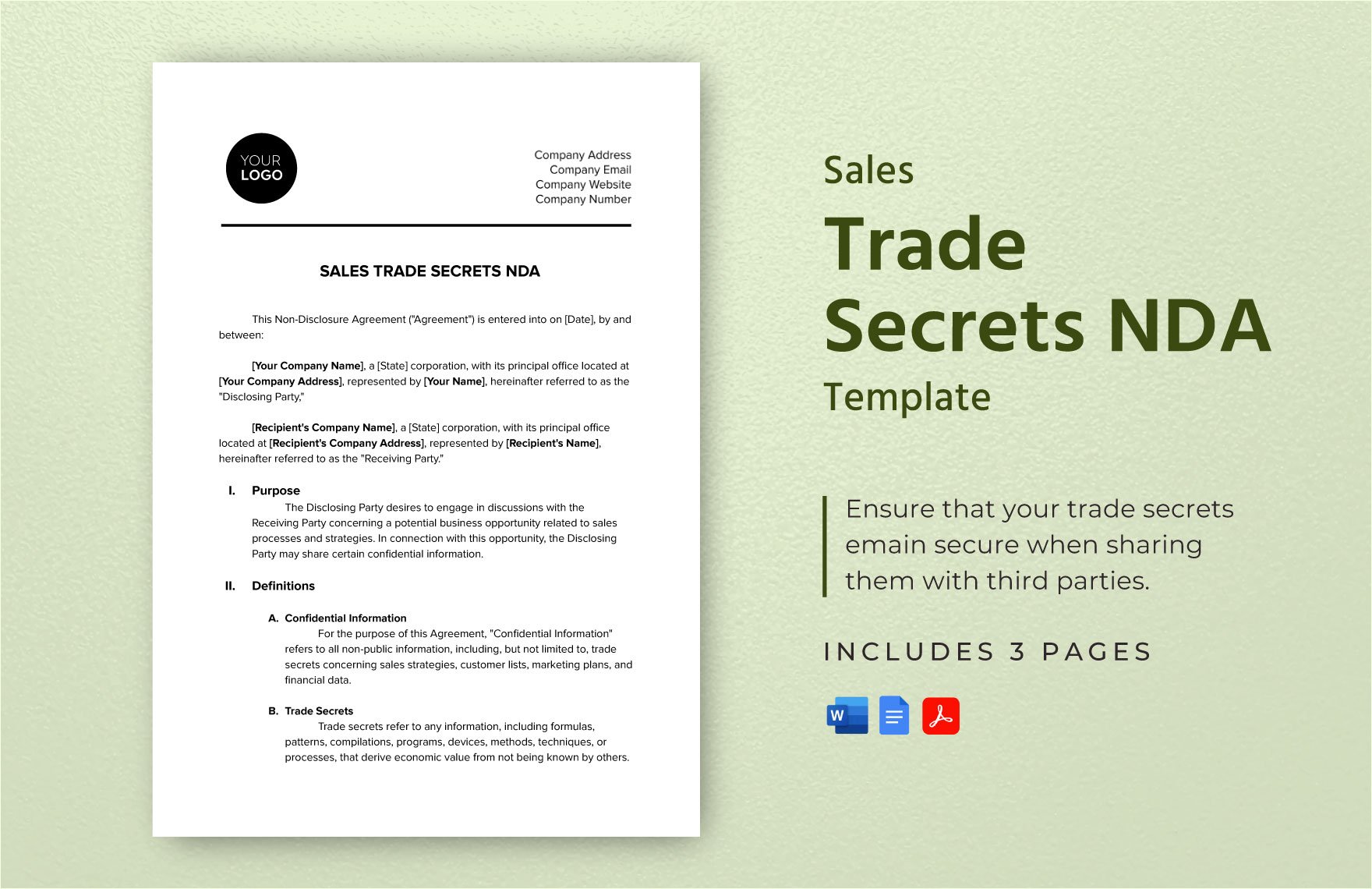 Sales Trade Secrets NDA Template in Word, Google Docs, PDF