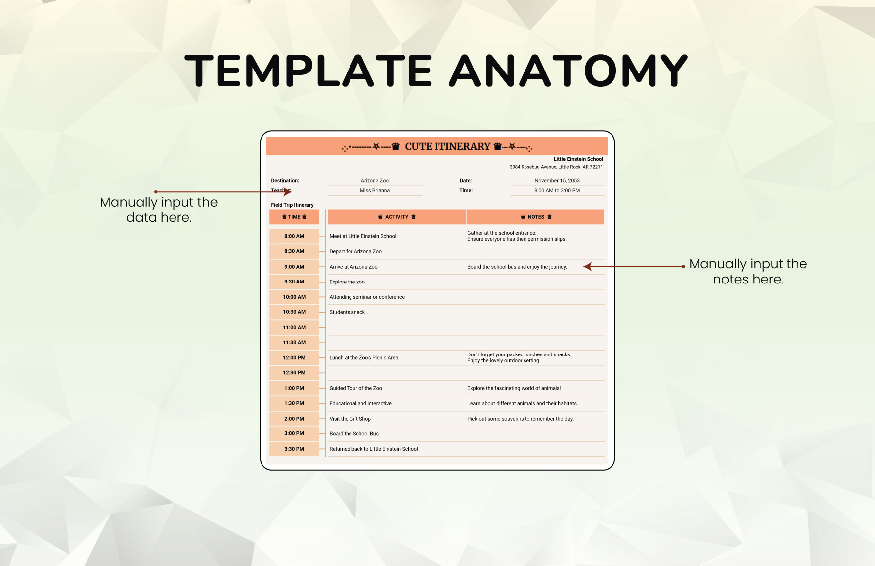 Cute Itinerary Template