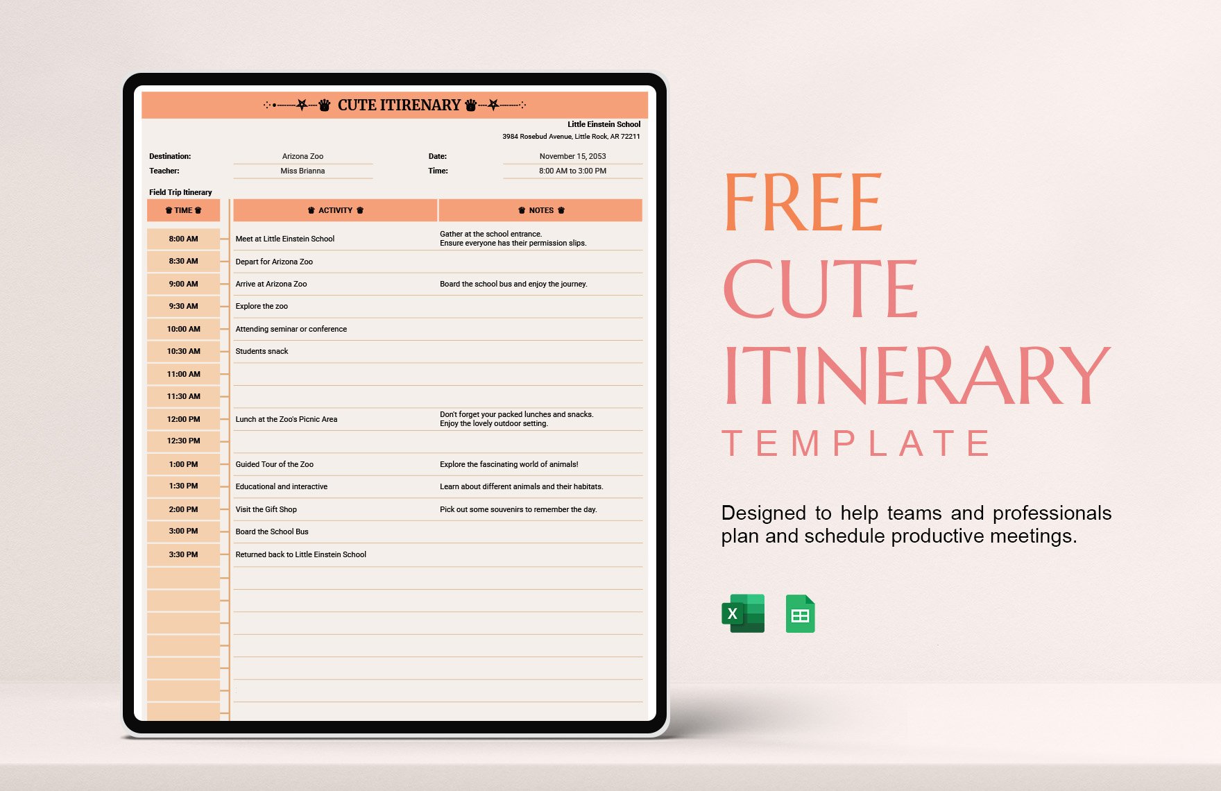 Free Cute Itinerary Template