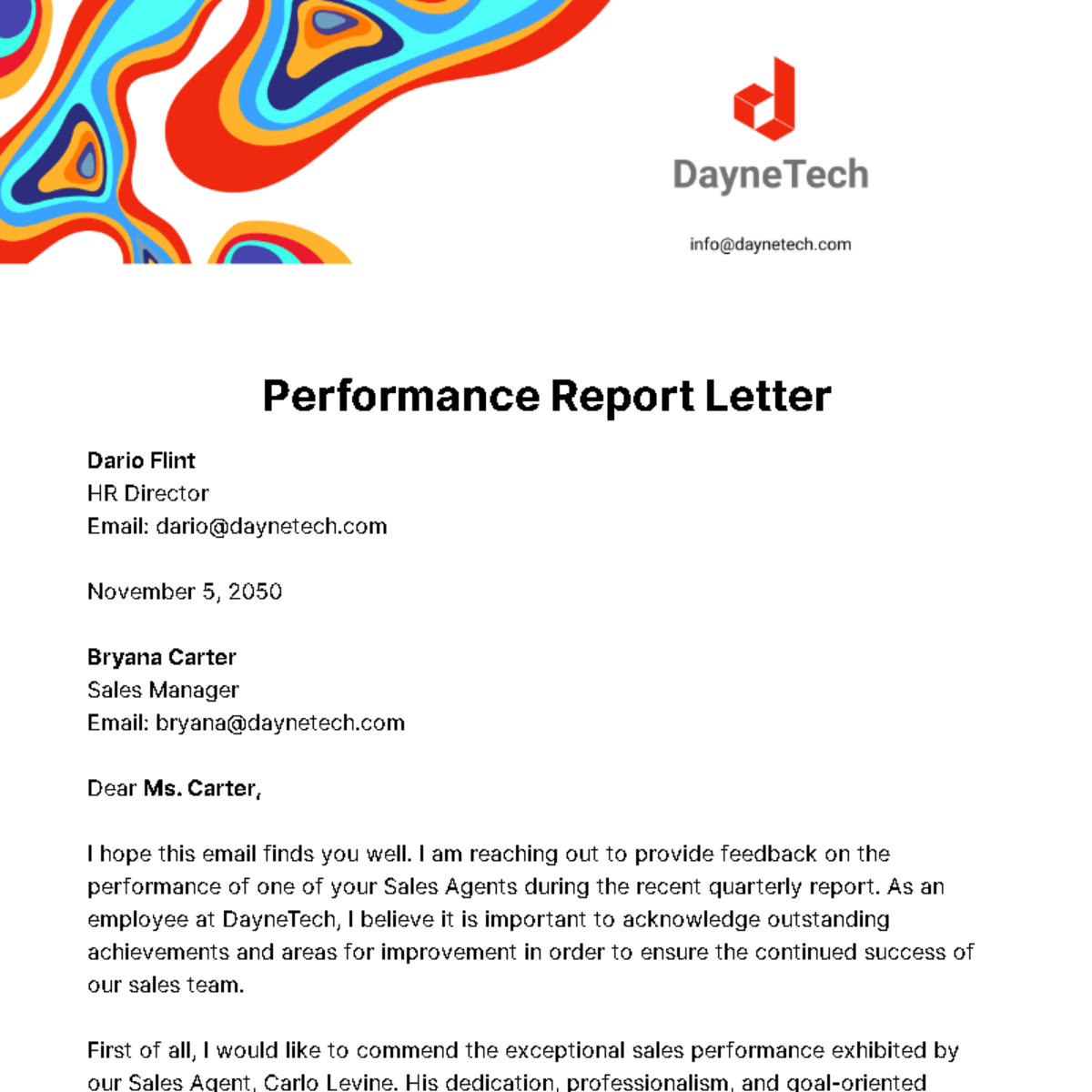 Performance Report Letter  Template
