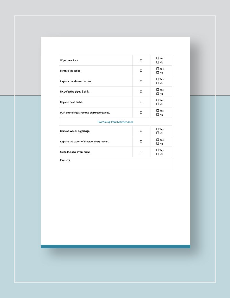Housekeeping Checklist Template For Hotel Template