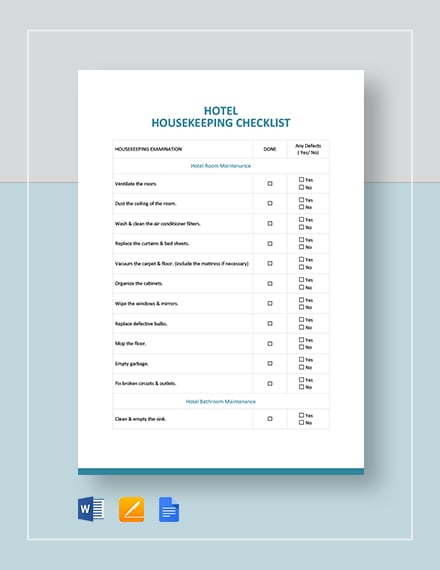 Housekeeping Checklist Template For Hotel