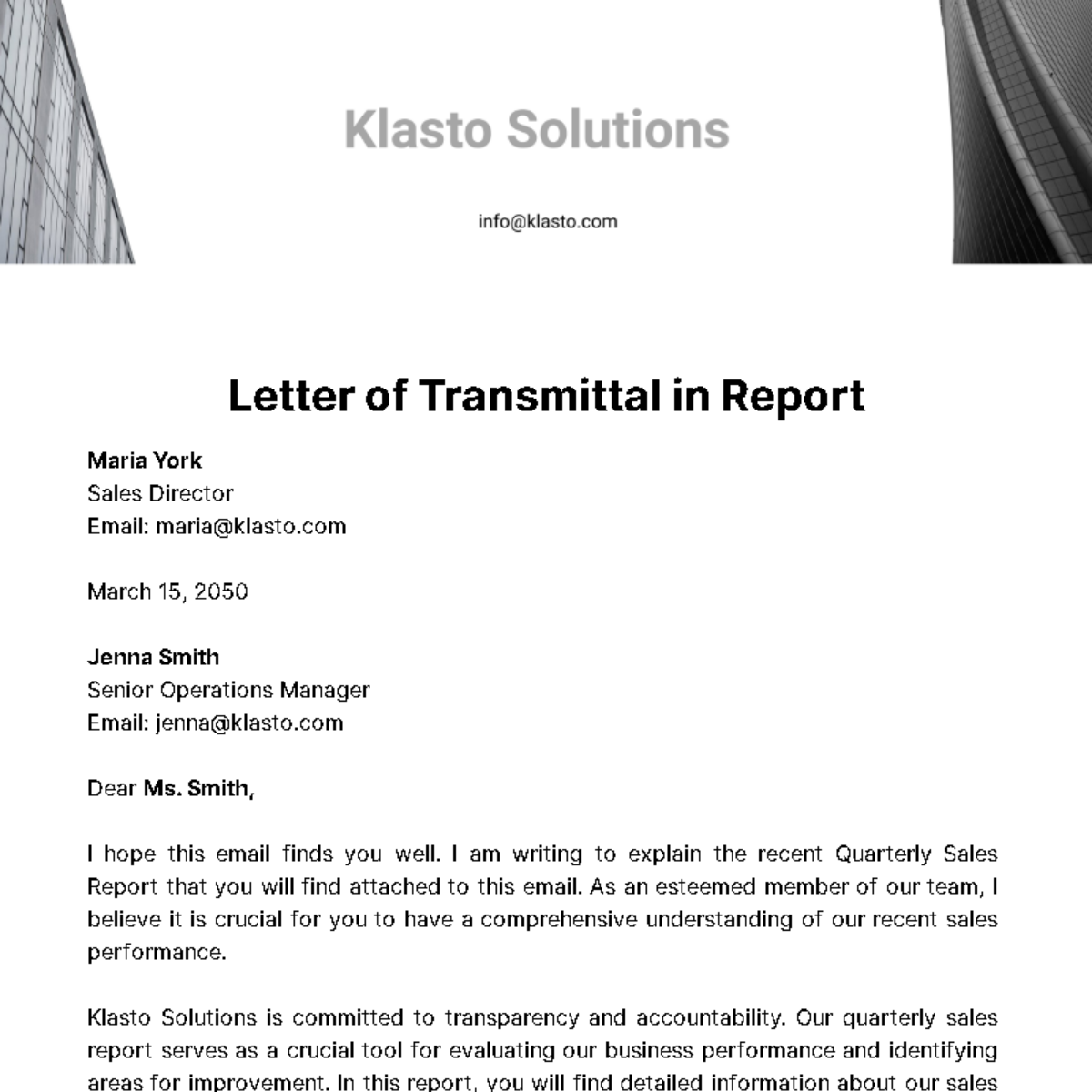 Letter of Transmittal in Report Template