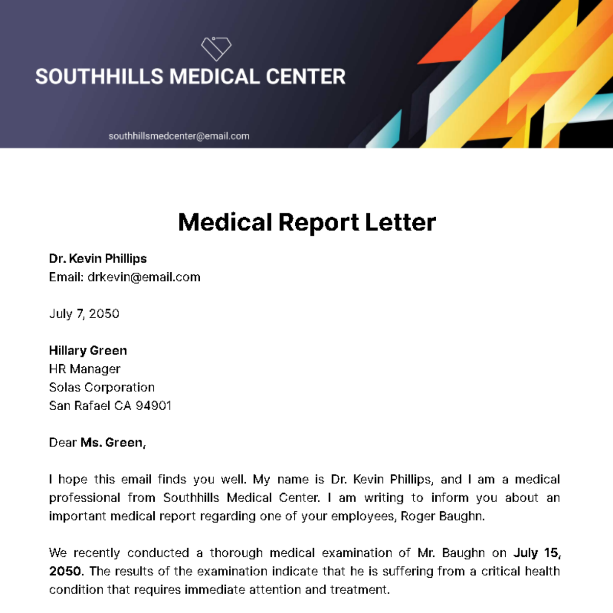 Medical Report Letter  Template