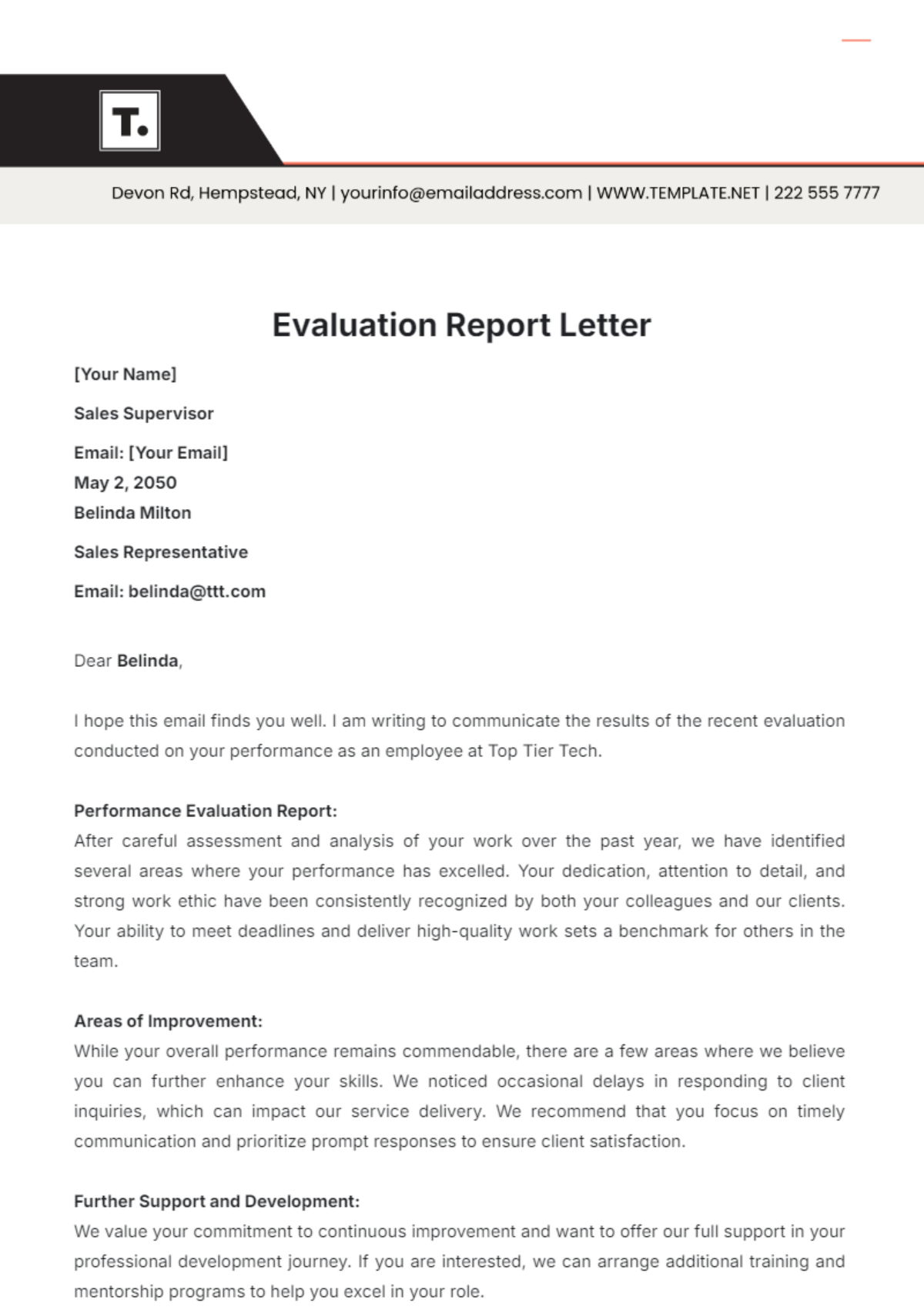 Evaluation Report Letter  Template - Edit Online & Download