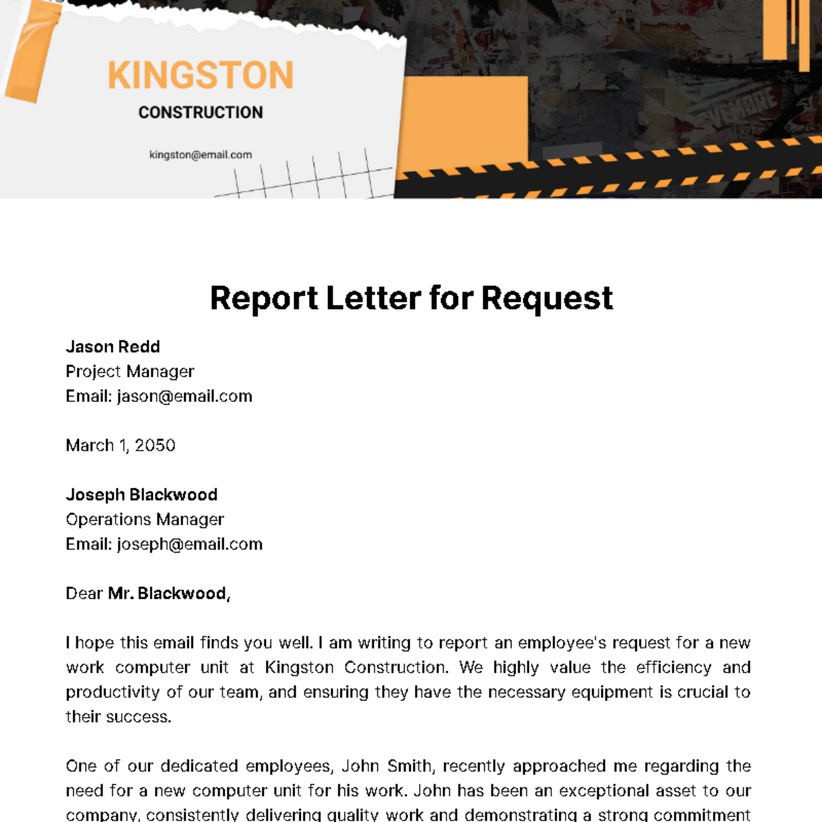 Report Letter for Request  Template