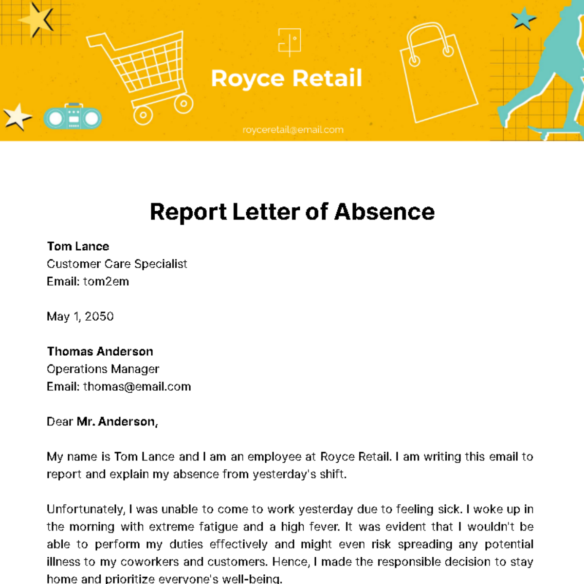 Report Letter of Absence  Template