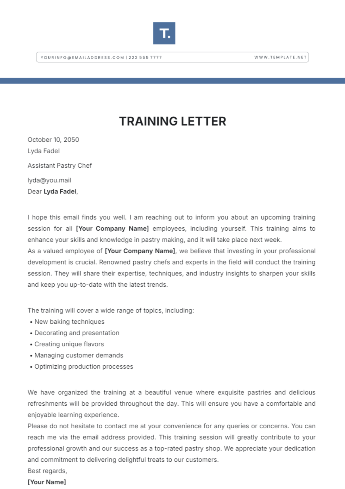 Training Letter Template