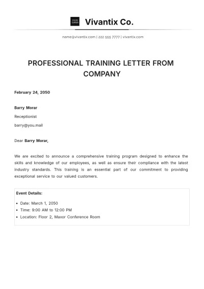 Free Professional Training Letter from Company Template to Edit Online