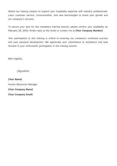 Free Professional Training Letter from Company Template to Edit Online