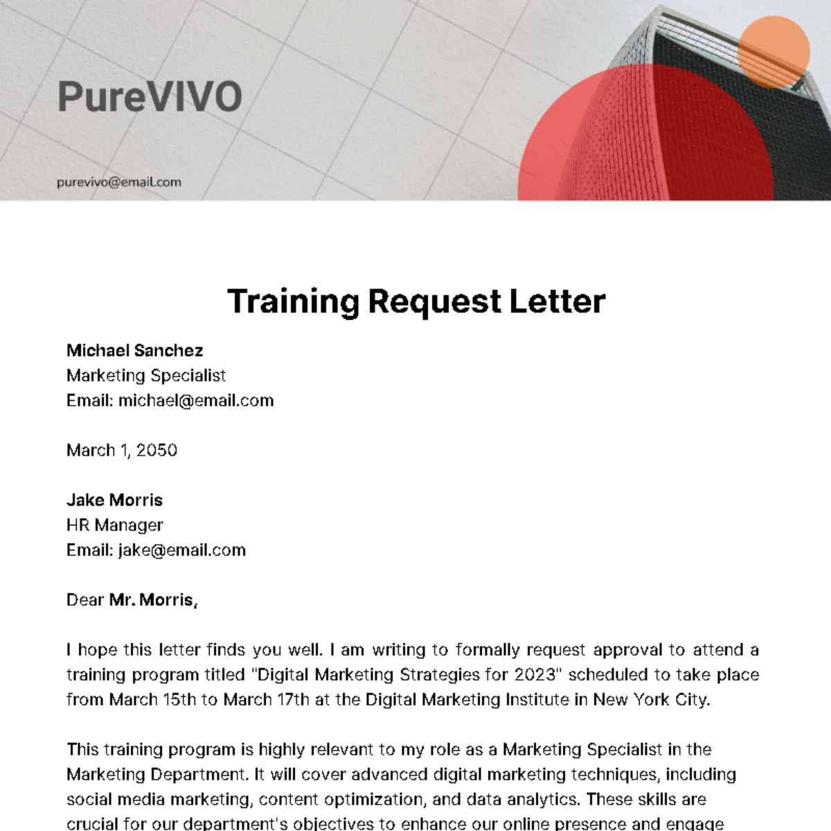 Free Training Request Letter  Template