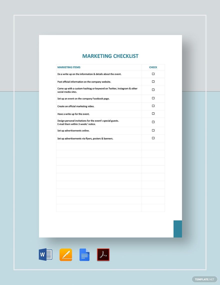 Marketing Checklist Template