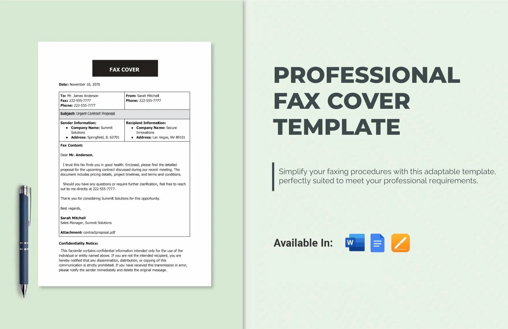 Professional Fax Cover Template in Word, Google Docs, Apple Pages