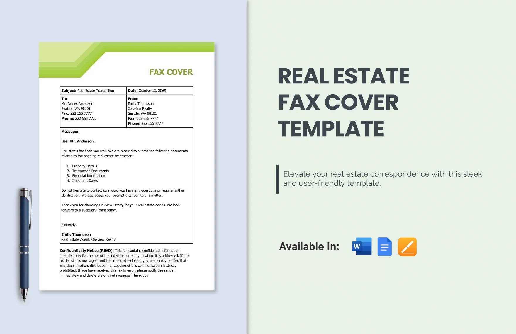 Real Estate Fax Cover Template