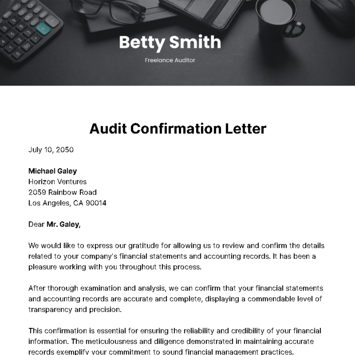 Free Audit Confirmation Letter Template