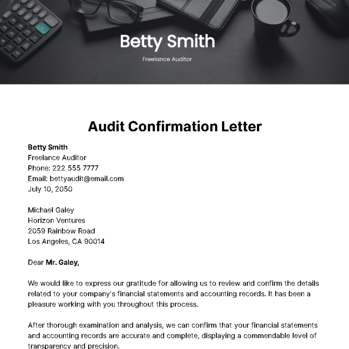 Free Audit Confirmation Letter Edit Online Download Template