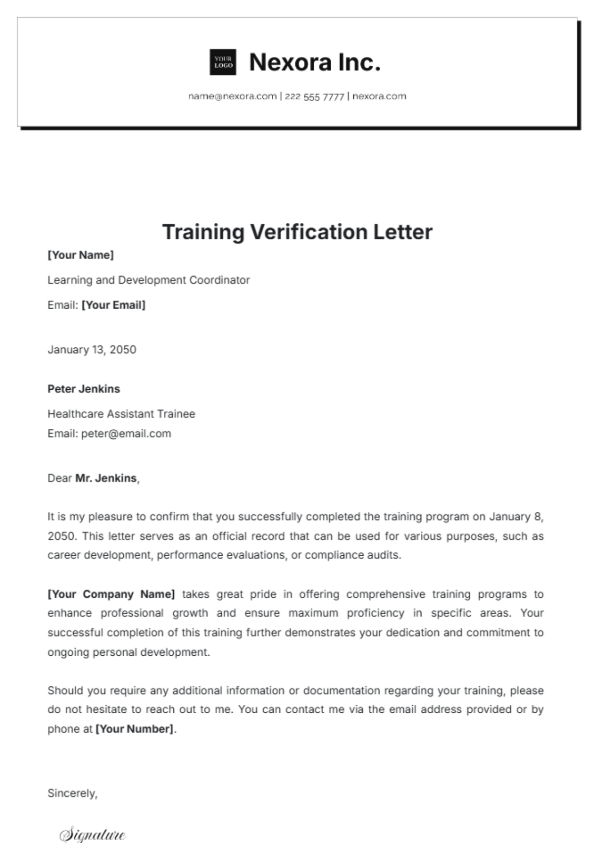 Training Verification Letter Template - Edit Online & Download