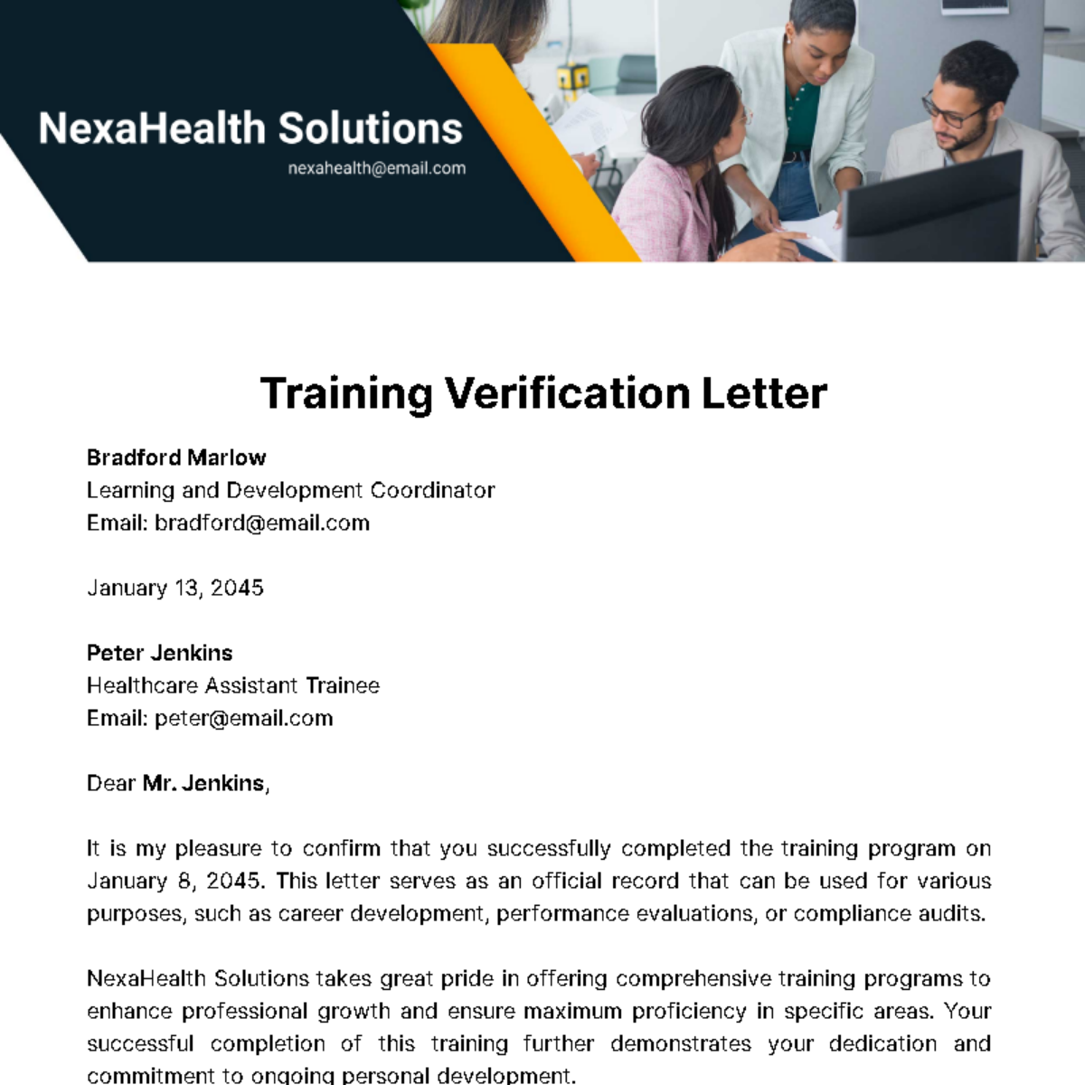 Free Training Verification Letter Template