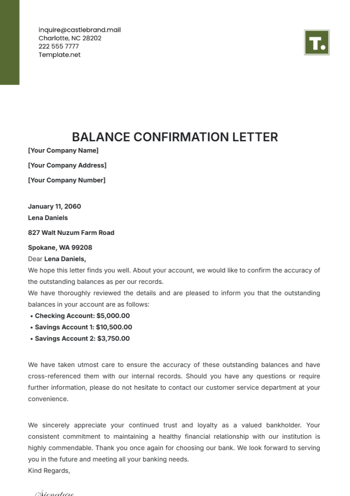 Balance Confirmation Letter Template - Edit Online & Download